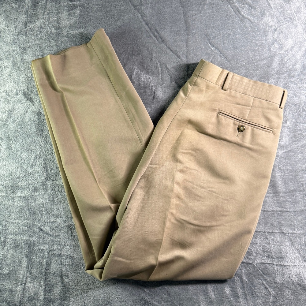 Profilo Dress Pants Khaki Pleated Front Career Casual Trousers W34 L30